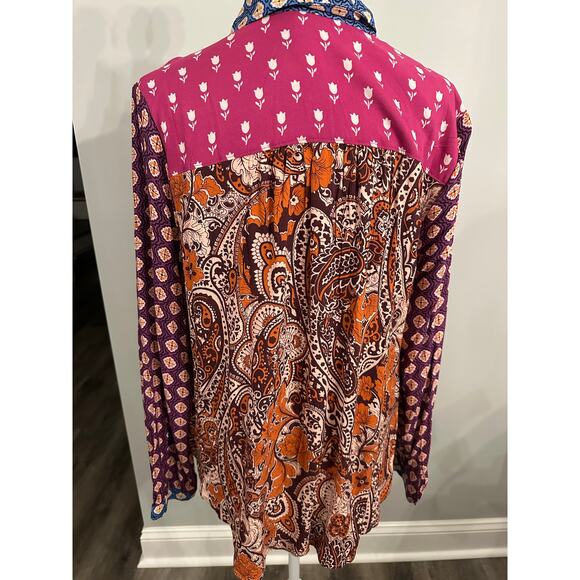 Maeve by Anthropologie The Paz Button Down Shirt Mixed Print Floral Colorful L - Picture 2 of 8